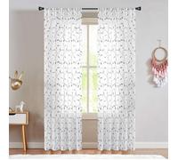 PLODAXE Rideaux Voilages Broderie Gris Perle 140x245cm - Duo Design Contemporain