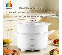 Plodon 1000W 2,8L Marmite électrique multifonction antiadhésive avec cuiseur vapeur, bouilloire électrique de voyage, fondue, contrôle double de la puissance, cuiseur rapide pour nouilles ramen/pâtes/