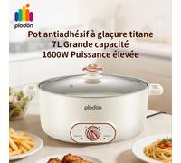 Plodon Marmite électrique 1600 W 7 L, grande capacité, multifonction, tout-en-un, cuve antiadhésive, mijoteuse, pour sauter et mijoter