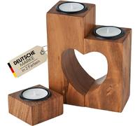 Plogis Bougeoir en bois en forme de cœur - Lot de 2 bougeoirs décoratifs faits à la main - Décoration d'appartement et bougie romantique - Cadeau pour petite amie, mariage, (IN-01)