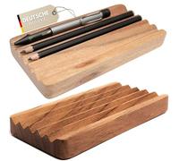 Plogis Lot de 2 plateaux à crayons en bois d'acacia - 18 x 9 cm - Fait à la main - Pour stylos et pinceaux - Porte-pinceaux et porte-pinceaux - Porte-pinceaux et plateau à crayons