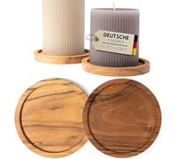 Plogis Lot de 2 soucoupes rondes en bois d'acacia pour bougies jusqu'à 10 cm de diamètre - Soucoupe ronde en bois pour bougies piliers, bougies de baptême, soucoupes, bougeoirs en bois - 9 cm et 10 cm