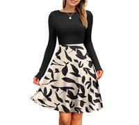 PLOKNRD Robe Femme Manches Longues Taille Empire Côtelé Col Rond, Abrt, L