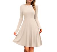 PLOKNRD Robe Femme Manches Longues Taille Empire Côtelé Col Rond, Beig, L