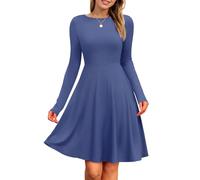 PLOKNRD Robe Femme Manches Longues Taille Empire Côtelé Col Rond, Beja, M