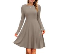 PLOKNRD Robe Femme Manches Longues Taille Empire Côtelé Col Rond, Brun, M