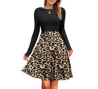 PLOKNRD Robe Femme Manches Longues Taille Empire Côtelé Col Rond | Coupe ajustée et évasée courte, col rond, tissu léger. Chic, élégante, décontractée, idéale pour bureau, quotidien et soirées