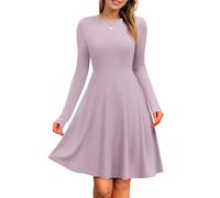 PLOKNRD Robe Femme Manches Longues Taille Empire Côtelé Col Rond | Coupe ajustée et évasée courte, col rond, tissu léger. Chic, élégante, décontractée, idéale pour bureau, quotidien et soirées