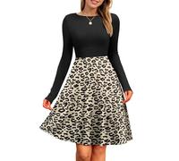 PLOKNRD Robe Femme Manches Longues Taille Empire Côtelé Col Rond, Léo, S
