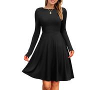 PLOKNRD Robe Femme Manches Longues Taille Empire Côtelé Col Rond, Noir, S