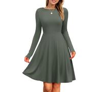 PLOKNRD Robe Femme Manches Longues Taille Empire Côtelé Col Rond, Oliv, L