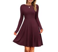PLOKNRD Robe Femme Manches Longues Taille Empire Côtelé Col Rond, Roge, L