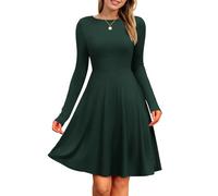 PLOKNRD Robe Femme Manches Longues Taille Empire Côtelé Col Rond, Vert, S