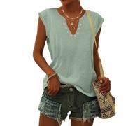 PLOKNRD T-Shirt à Manches Courtes Femme D'été Tops Col en V Décontracté Hauts Femme Chic et Élégant (Vert Pois,M)