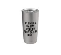 Plombier de jour Le meilleur papa du monde de nuit Papa Gobelet isotherme en acier inoxydable double paroi