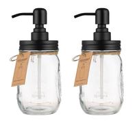 Plomkeest 2 Pack Distributeur de Savon en Pot Mason 16oz Distributeur de Savon en Verre Transparent avec Pompe en Acier Inoxydable Distributeur de Savon Liquide pour Salle de Bain, décor de Cuisine