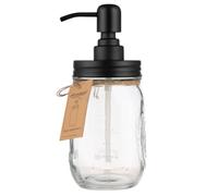 Plomkeest 480 ML Distributeur de Savon en Verre Transparent avec Pompe en Acier Inoxydable pour Salle de Bain, Cuisine, idéal pour Les lotions, savons liquides Noir