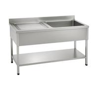 Plonge 1 Bac avec Égouttoir - 1400 x 700 mm - Acier Inoxydable - Épaisseur 1 mm - Bac 50 x 50 x 30 cm (Égouttoir à Gauche)