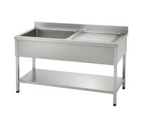 Plonge 1 Bac avec Égouttoir - 1400 x 700 mm - Acier Inoxydable - Épaisseur 1 mm - Bac 50 x 50 x 30 cm (Égouttoir à Droite)