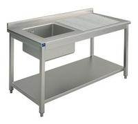 Plonge, 1 Bac, Égouttoir à Droite, Sur Piètement, Avec Étagère Inférieure, 1200X600 mm - Virtus - - 1200x600x850mm G