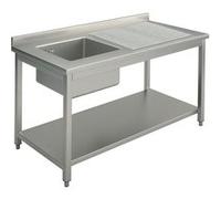 Plonge, 1 Bac, Égouttoir à Droite, Sur Piètement, Avec Étagère Inférieure, 1200X700 mm - Virtus - - 1200x700x850mm