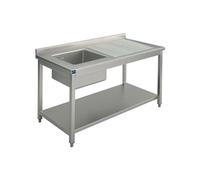 Plonge, 1 Bac, Egouttoir à Droite, Sur Piètement, Avec Etagère Inférieure, 1400X600 mm - Virtus - - 1400x600x850mm