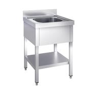 Plonge 1 Bac Inox avec Dosseret 60 x 70 x 94 cm - Bac Profond et Étagère pour Cuisines Professionnelles