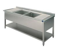 Plonge, 2 Bacs, 2 Égouttoirs, Sur Piètement, Avec Étagère Inférieure, 2000X700 mm - Virtus - - 2000x700x850mm G