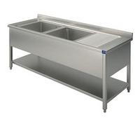 Plonge, 2 Bacs, Égouttoir à Droite, Sur Piètement, Avec Étagère Inférieure, 1400X700 mm - Virtus - - 1400x700x850mm G