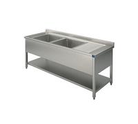 Plonge, 2 Bacs, Egouttoir à Droite, Sur Piètement, Avec Etagère Inférieure, 1400X700 mm - Virtus - - 1400x700x850mm