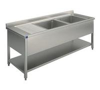 Plonge, 2 Bacs, Égouttoir à Gauche, Sur Piètement, Avec Étagère Inférieure, 1400X600 mm - Virtus - - 1400x600x850mm G