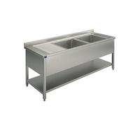 Plonge, 2 Bacs, Egouttoir à Gauche, Sur Piètement, Avec Etagère Inférieure, 1400X700 mm - Virtus - - 1400x700x850mm