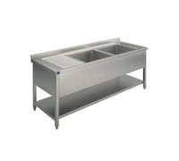 Plonge, 2 Bacs, Egouttoir à Gauche, Sur Piètement, Avec Etagère Inférieure, 1600X600 mm - Virtus - - 1600x600x850mm