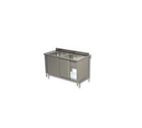 Plonge 2 Bacs sur Meuble avec Porte Coulissante - Gamme 700 - - - Inox AISI430 1000x700x850mm