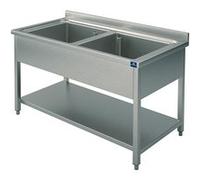 Plonge, 2 Bacs, Sur Piètement, Avec Étagère Inférieure, 1400X700 mm - Virtus - - 1400x700x850mm G