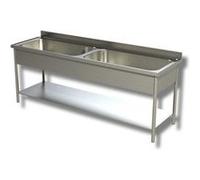 Plonge 2 Grands Eviers avec Etagère - Gamme 600 - Ristopro - - Inox AISI430 1800x600x850mm inox G