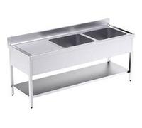 Plonge en Inox avec 2 Egouttoirs et Etagère 2000x700 -