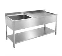 Plonge Inox 1 Bac à Gauche 1400 x 600 mm avec Égouttoir et Étagère Basse