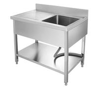 Plonge INOX 1 Bac - Acier Inoxydable - Bac à Droite ou à Gauche - 100 x 70 x 94 cm - Étagère Inférieure - Cuisine Professionnelle (Bac à Droite)