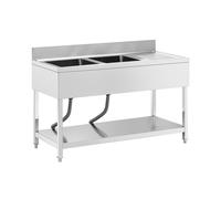 Plonge inox - 2 éviers - inox - 140 x 60 cm - Royal Catering RCGS-2B1400D6
