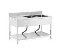 Plonge inox - 2 éviers - inox - 140 x 70 cm - Royal Catering RCGS-2B140D7