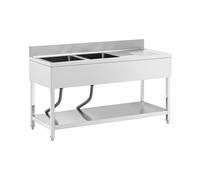 Plonge inox - 2 éviers - inox - 160 x 60 cm - Royal Catering RCGS-2B1600D6