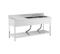 Plonge inox - 2 éviers - inox - 180 x 60 cm - Royal Catering RCGS-2B1800D6
