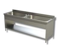 Plonge Inox 2 Grands Eviers avec Etagère et Panneaux Latéraux - Gamme 700 - - - Inox AISI430 1600x700x850mm