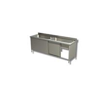 Plonge Inox 2 Grands Eviers sur Meuble avec Portes Coulissantes - Gamme 600 - - - Inox AISI430 1600x600x850mm