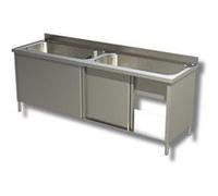 Plonge Inox 2 Grands Eviers sur Meuble avec Portes Coulissantes - Gamme 600 - - - Inox AISI430 1800x600x850mm