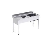 Plonge Inox avec Bâti, Bac et Trou Vide-Déchets - 1400 x 700 -