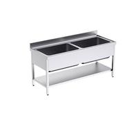 Plonge Inox avec Bâti et Etagère 2 Bacs Grande Capacité Gamme 700 -