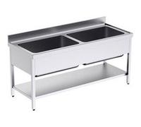 Plonge Inox avec Bâti et Etagère 2 Bacs Grande Capacité Gamme 700 -