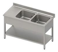 Plonge Inox avec Egouttoir Lisse et Etagère - Double Cuve - Gamme 700 - Stalgast - soudée - Acier inoxydable1400x700 x700x900mm